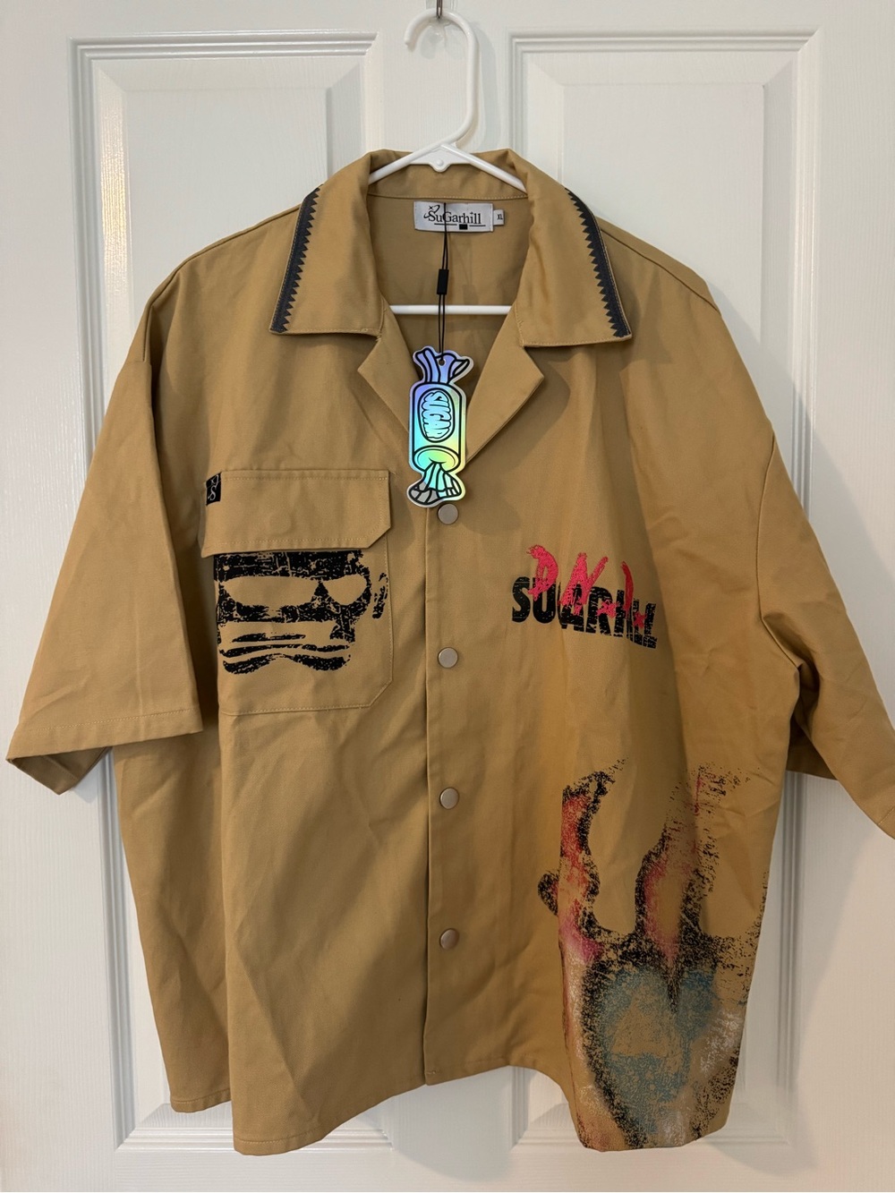 Sugarhill Men’s Tan Graphic Short-Sleeve Button Shirt